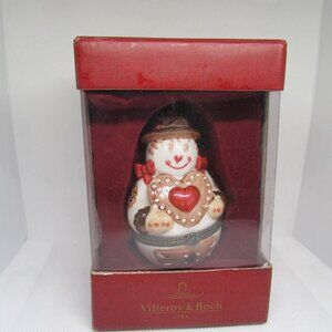Villeroy & Boch Snowman Trinket Box Holding Heart Porcelain 3.5" In Box - Treats